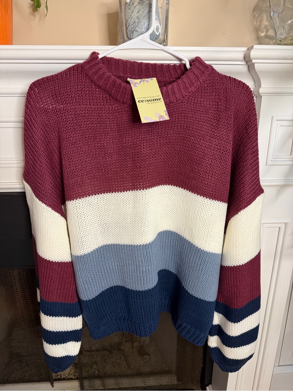 eesome Burgundy & Cream Striped Knit Sweater